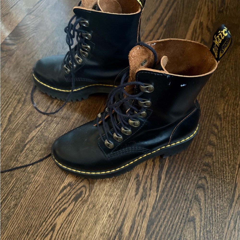 Black Leather Doc Marten Lace-Up Platform Boots